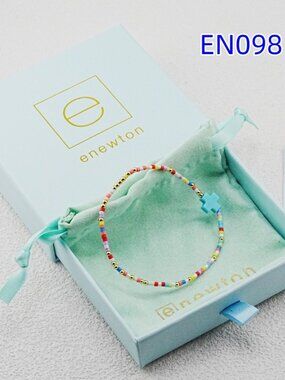 Enewton Colorful Glass Tube Bead Blue Cross Bracelet
